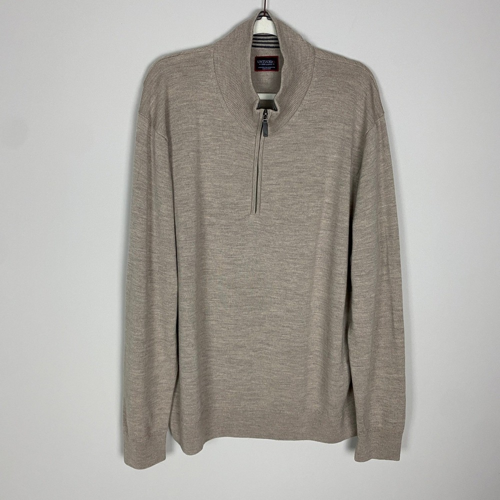 UNTUCKit Belguardo Quarter Zip Sweater Tan 100% Extra Fine Merino Mens XXXL 3XL